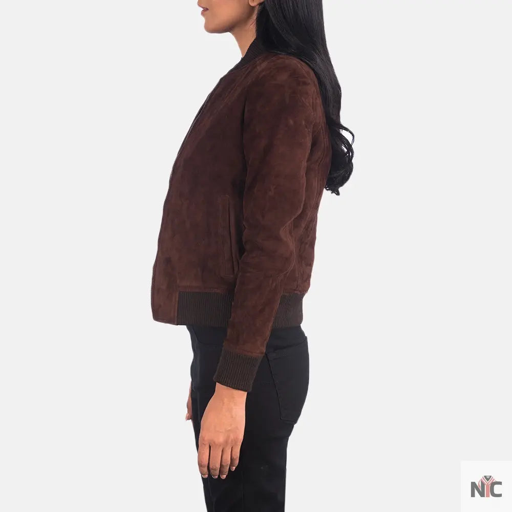 Bliss Brown Suede Bomber Jacket Clanton Jacket