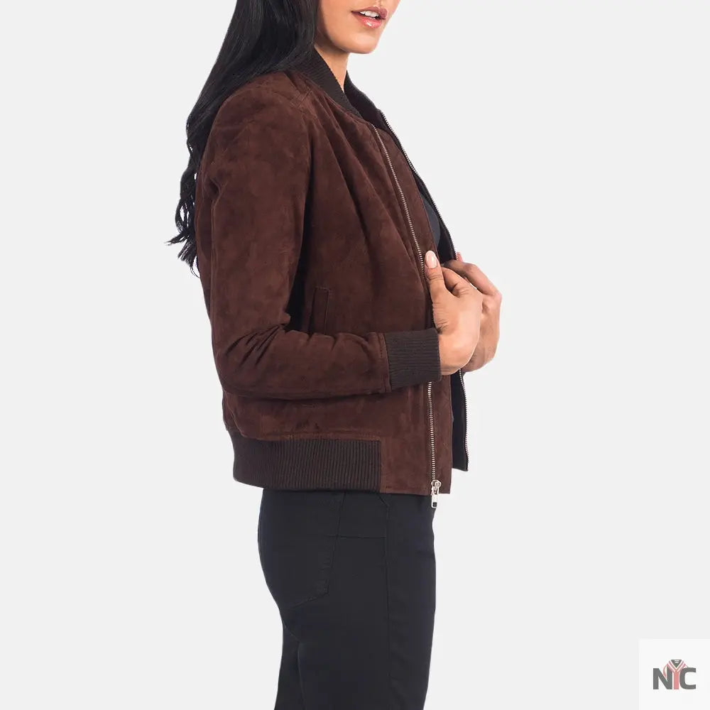Bliss Brown Suede Bomber Jacket Clanton Jacket