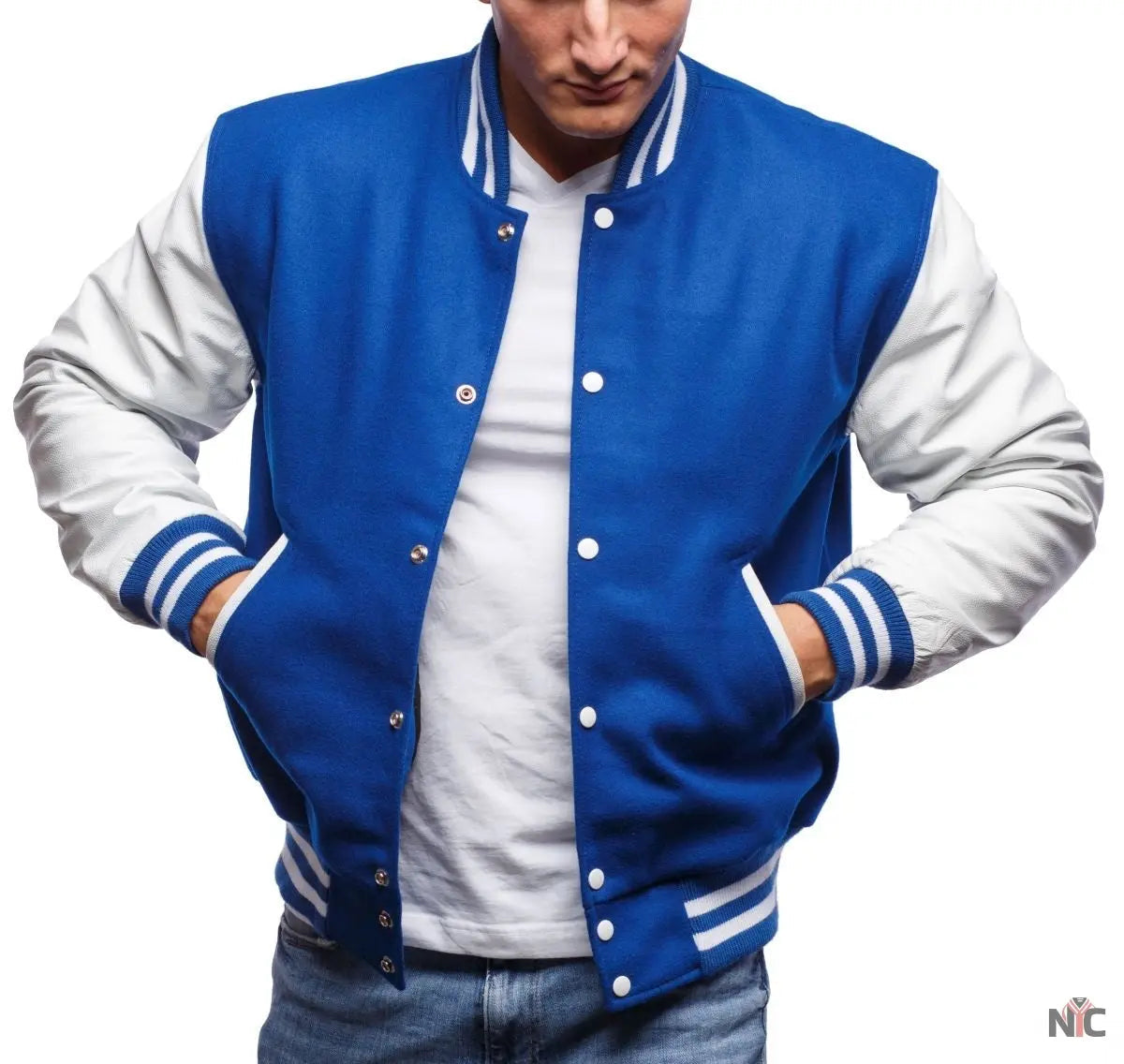 Blue And White Varsity Jacket Clanton Jacket