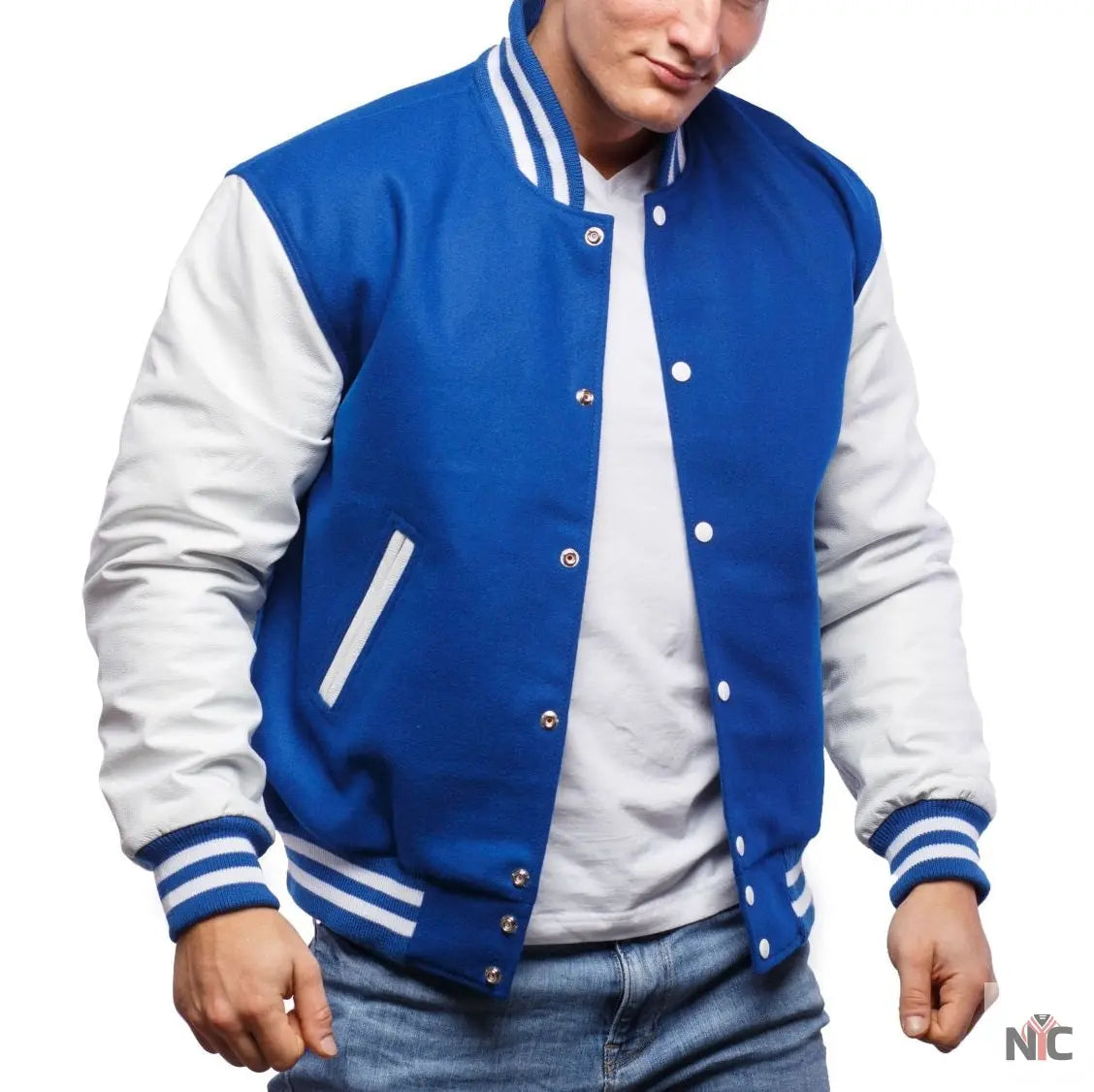 Blue And White Varsity Jacket Clanton Jacket