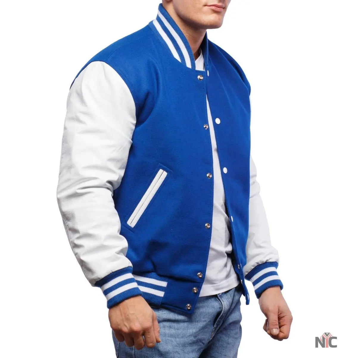 Blue And White Varsity Jacket Clanton Jacket