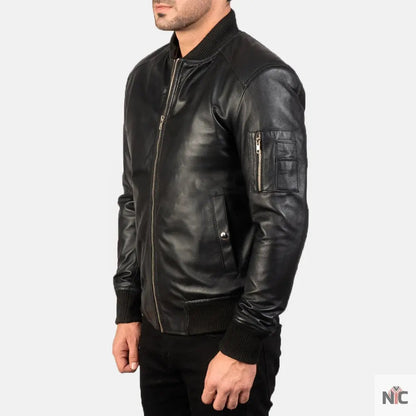 Bomia Ma-1 Black Leather Bomber Jacket Clanton Jacket