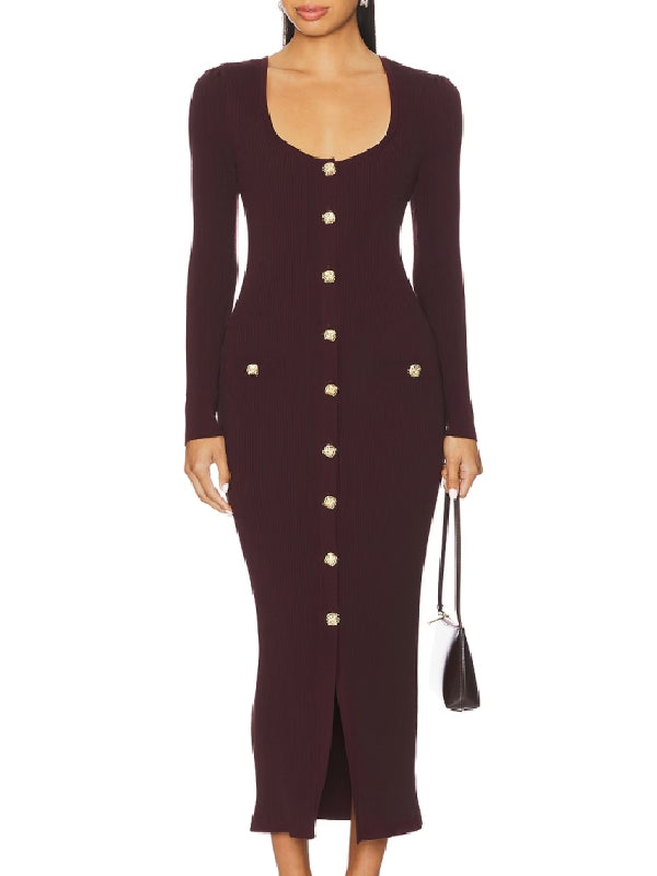Brooke Logan The Bold and the Beautiful Burgundy Button-Front Dress - front view