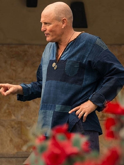 Woody Harrelson Brothers 2026 Blue Patchwork Top