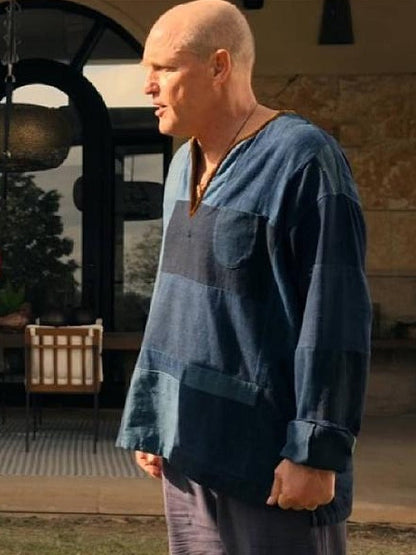 Woody Harrelson Brothers 2026 Blue Patchwork Top