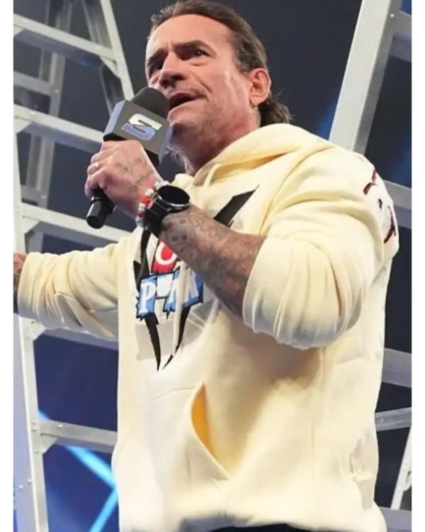 CM Punk SmackDown 2026 Lightning Fists Cream Hoodie