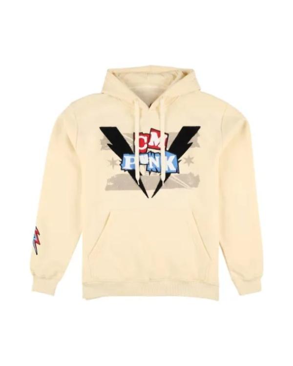 CM Punk SmackDown 2026 Lightning Fists Cream Hoodie - side view