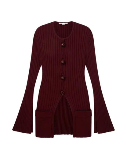 War S01 Sienna Miller Burgundy Ribbed Knit Cardigan - view 2