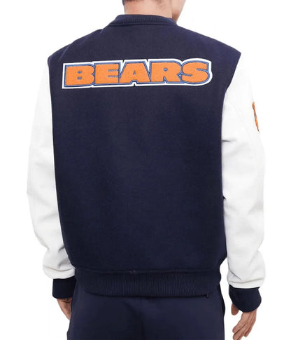 Chicago Bears Letterman Navy Blue and White Jacket - back view