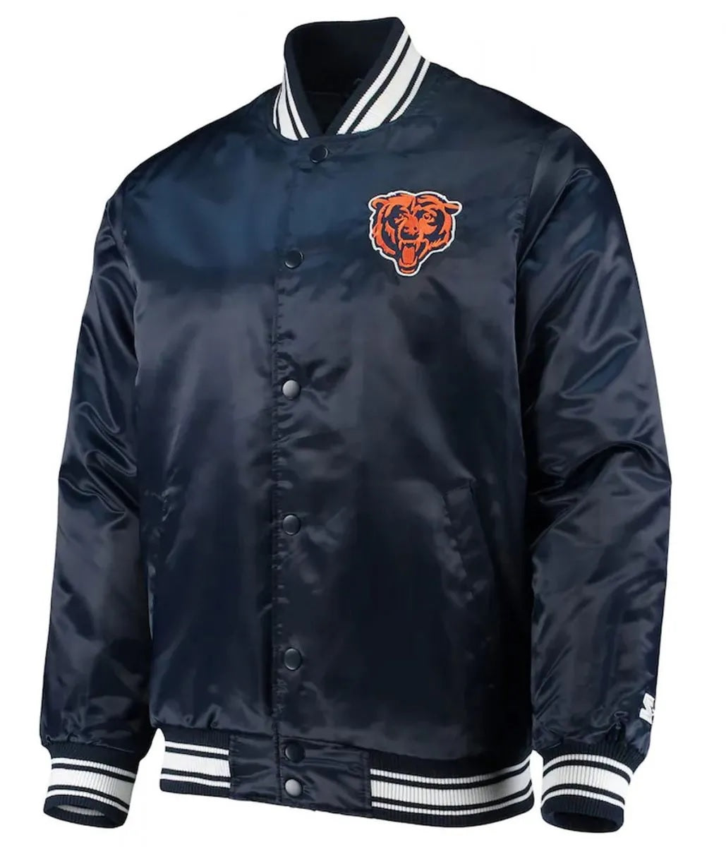 Chicago Bears Locker Room Bomber Blue Satin Jacket - back view