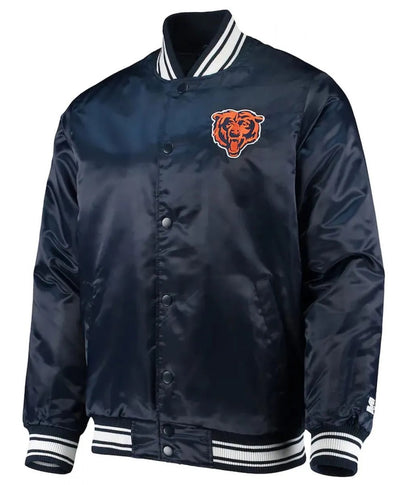 Chicago Bears Locker Room Bomber Blue Satin Jacket - back view
