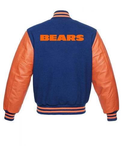 Chicago Bears NFL Varsity Orange and Blue Jacket - back view