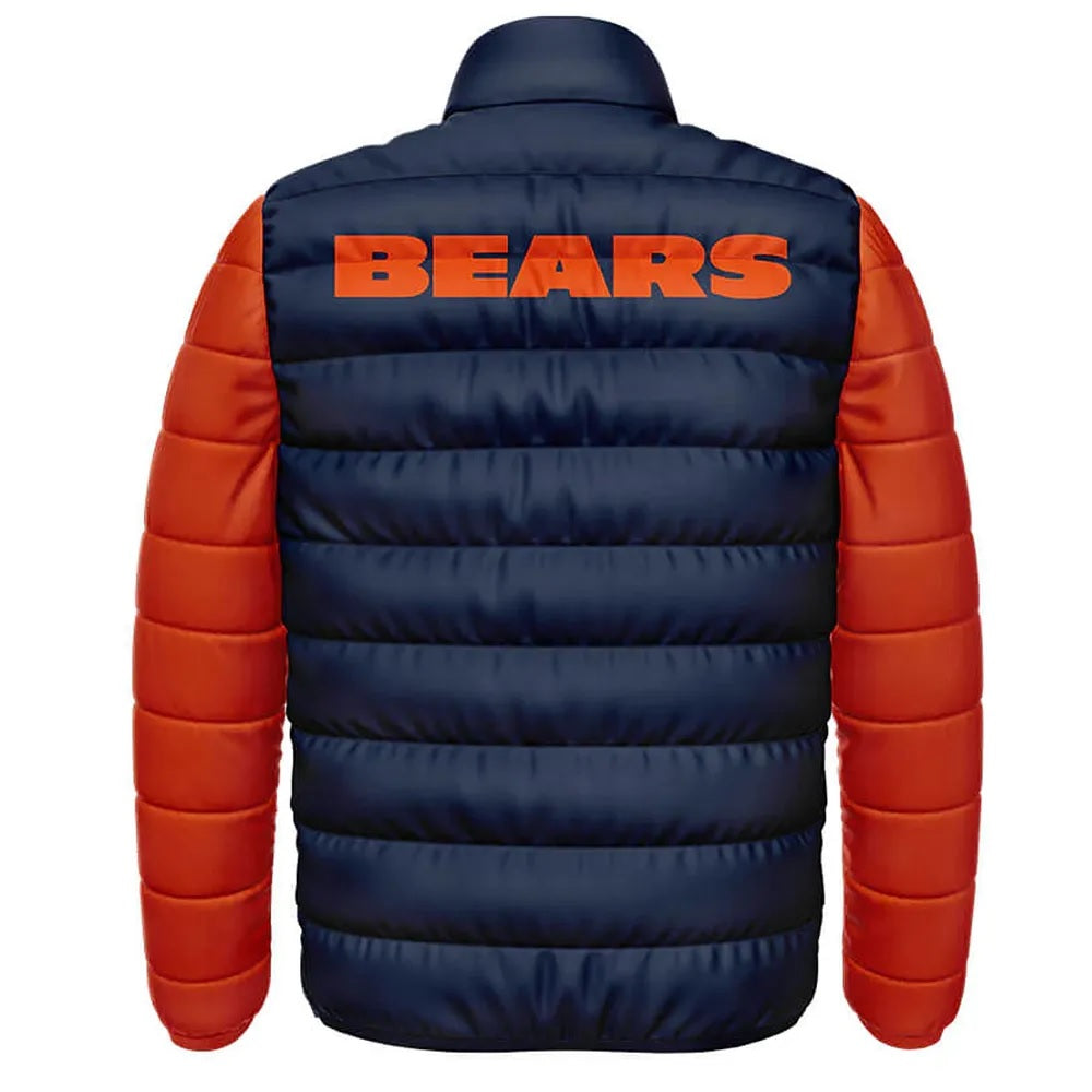 Chicago Bears Navy and Orange Puffer Jacket - back view
