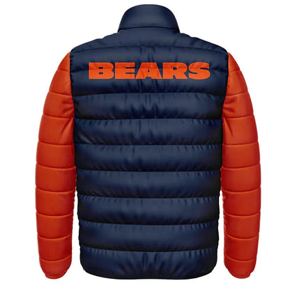 Chicago Bears Navy and Orange Puffer Jacket - back view