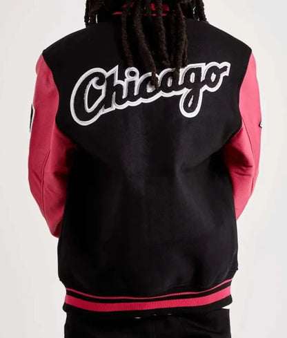 Chicago White Sox Varsity Pink and Black Jacket - back view
