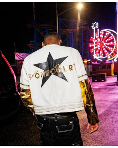 Chris Brown The R&B Tour Black Leather Racing Jacket - side view