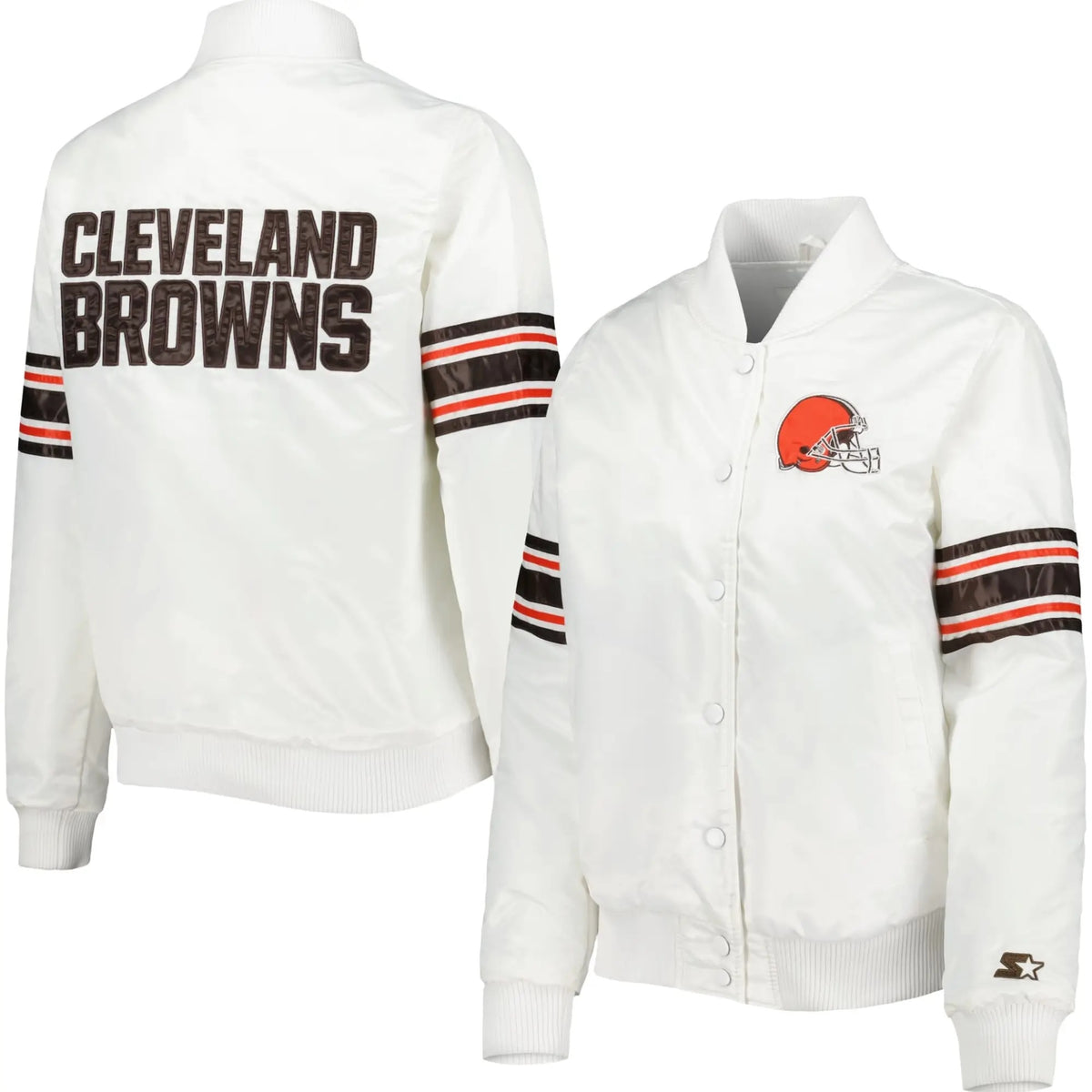 Cleveland Browns Starter White Line Up Satin Varsity Jacket - side view