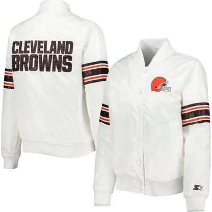 Cleveland Browns Starter White Line Up Satin Varsity Jacket - side view