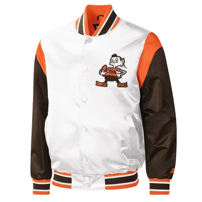 Cleveland Browns Throwback Pitch Varsity Satin Jacket