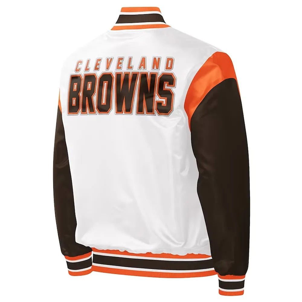 Cleveland Browns Throwback Pitch Varsity Satin Jacket - back view