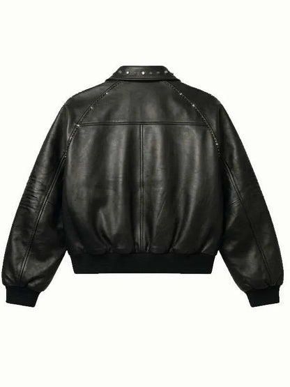 Cross Motif Black Leather Jacket