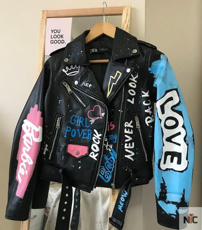Custom Text Jacket Painted Faux Leather Motorcycle Jacket Danger Clanton Jacket