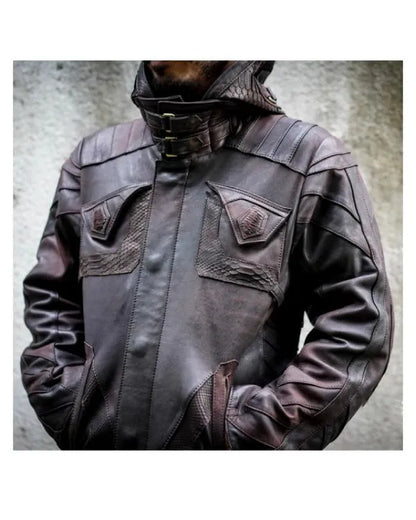 Cyberpunk Brown Hooded Leather Jacket