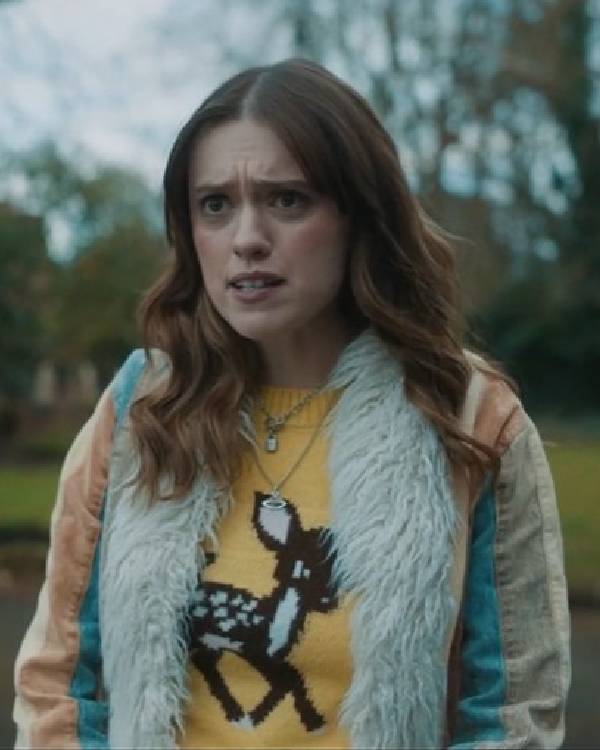 Daddy Issues Aimee Lou Wood Colourblock Stripe Fur Collar Jacket