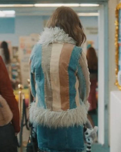Daddy Issues Aimee Lou Wood Colourblock Stripe Fur Collar Jacket