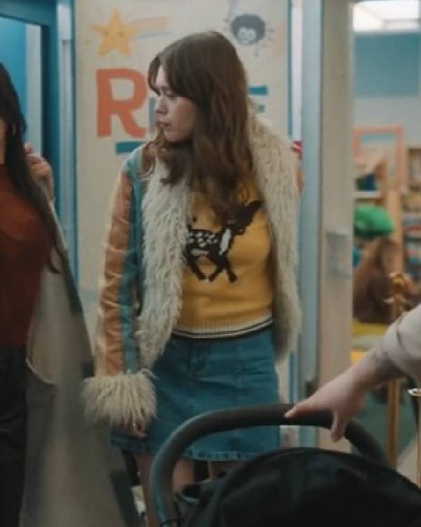 Daddy Issues Aimee Lou Wood Colourblock Stripe Fur Collar Jacket