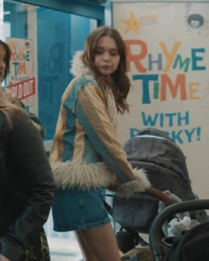 Daddy Issues Aimee Lou Wood Colourblock Stripe Fur Collar Jacket