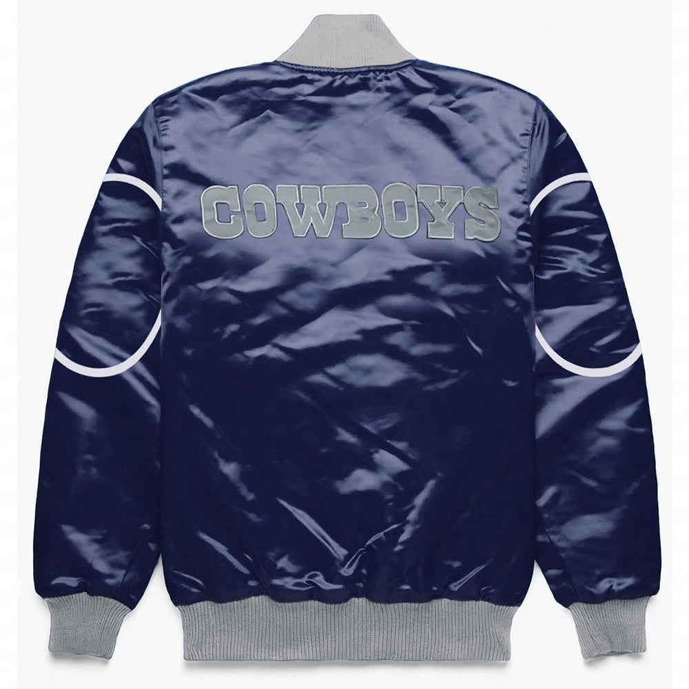 Dallas Cowboys Blue Bomber Snap-Front Jacket - back view