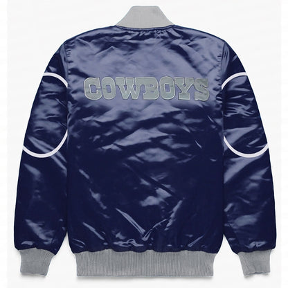 Dallas Cowboys Blue Bomber Snap-Front Jacket - back view
