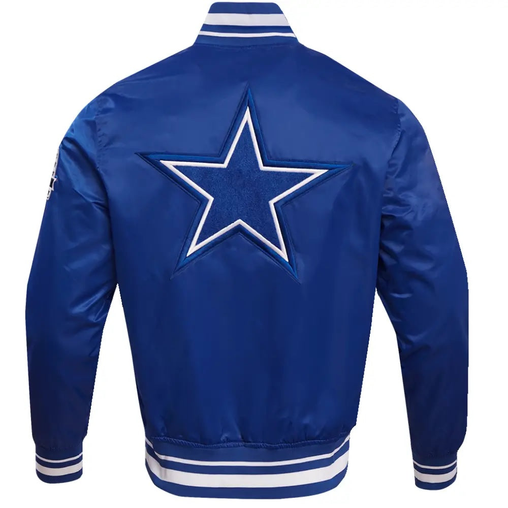 Dallas Cowboys Classic Blue Satin Varsity Jacket - back view