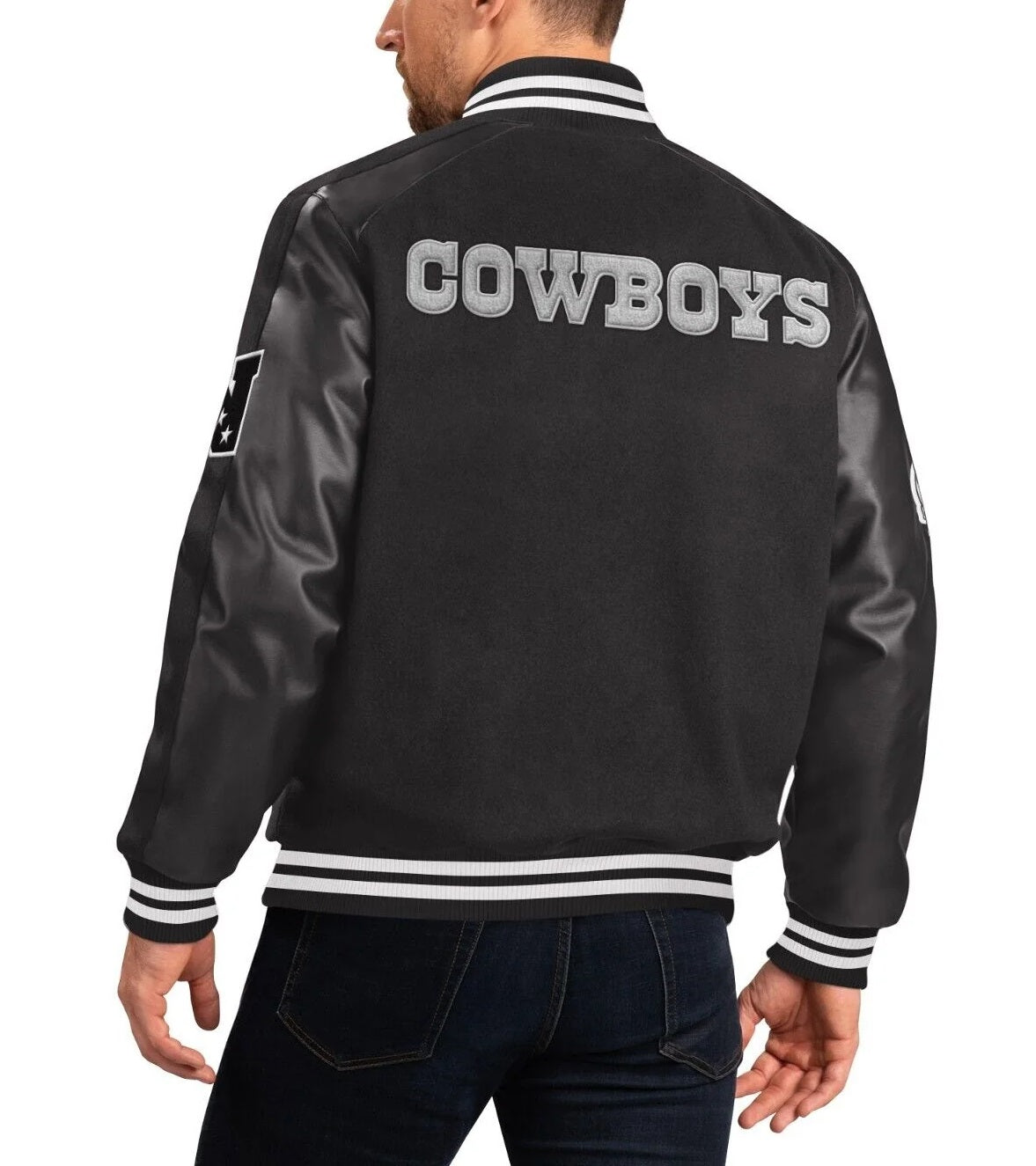 Dallas Cowboys Black Quicksnap Varsity Jacket - back view