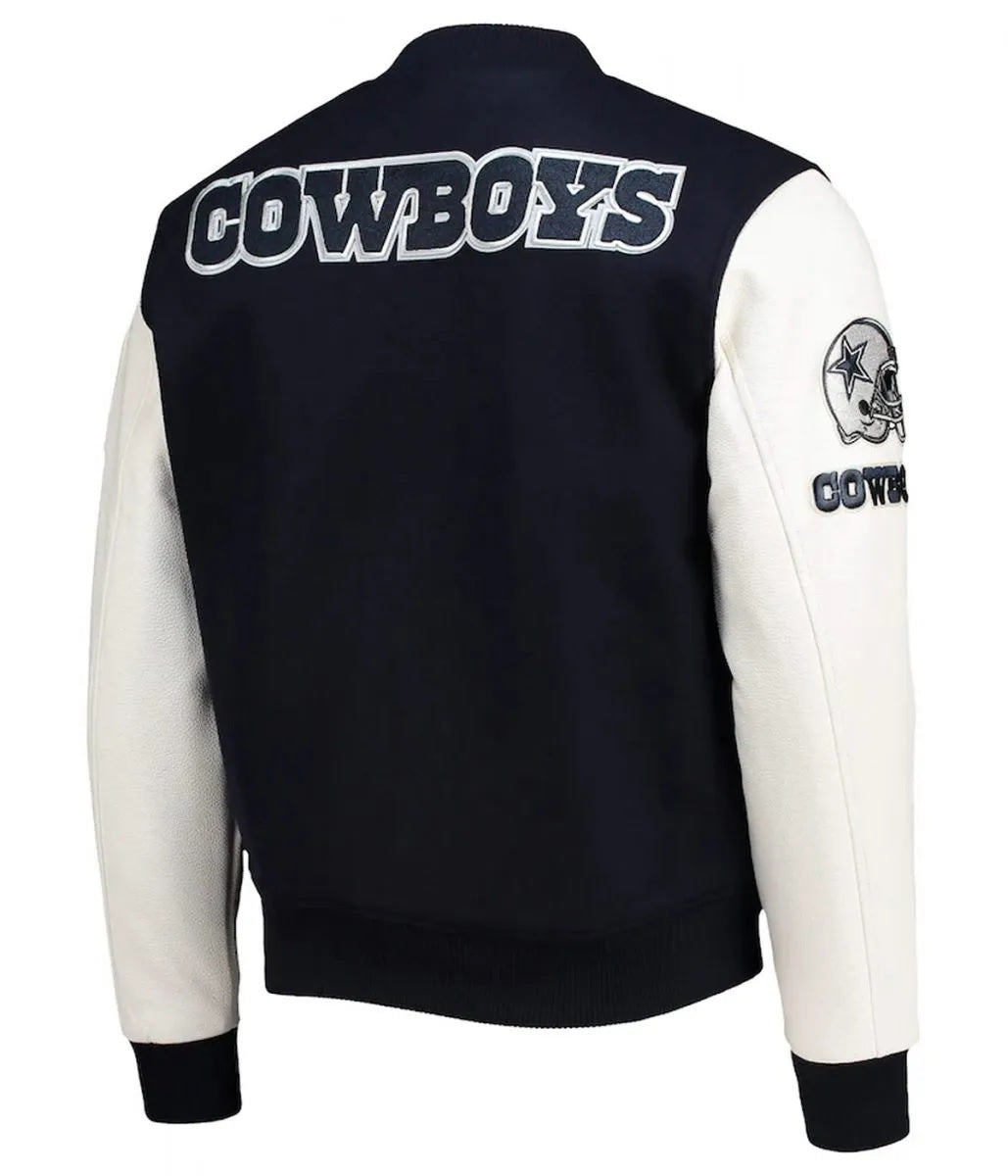 Dallas Cowboys White and Navy Varsity Jacket - back view