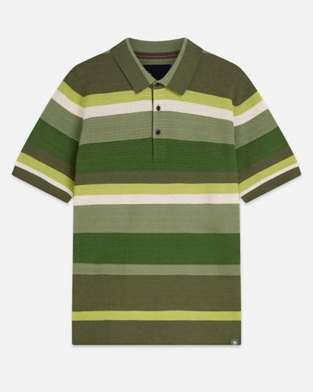 Tim Jo Reasonable Doubt Season 4 Stripe Textured Polo Shirt - front view