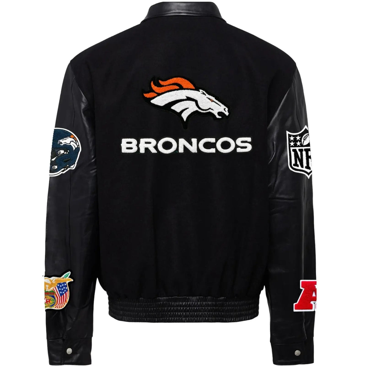 Denver Broncos Jeff Hamilton Wool and Leather Varsity Jacket - back view