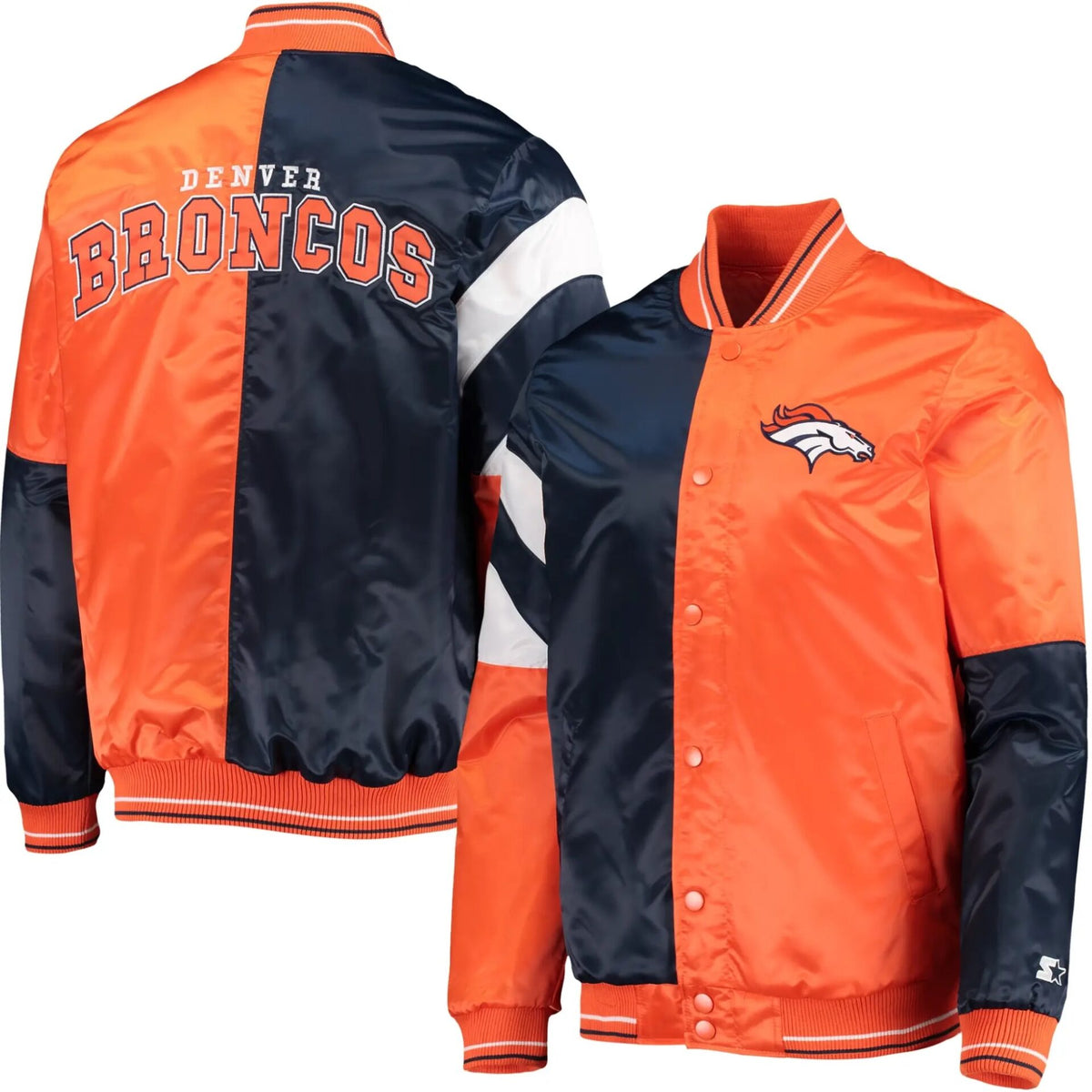 Denver Broncos Classic Rib Satin Varsity Jacket - back view