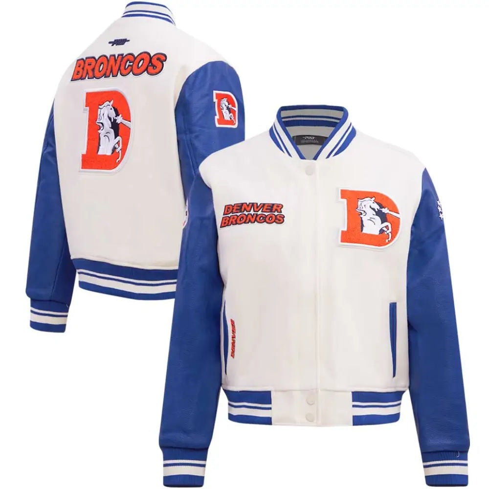 Denver Broncos Classic Rib Wool and Leather Varsity Jacket - detail view