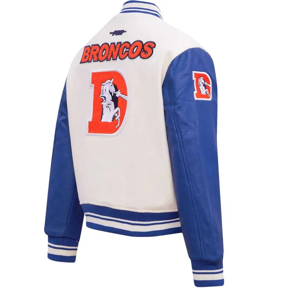 Denver Broncos Classic Rib Wool and Leather Varsity Jacket - back view