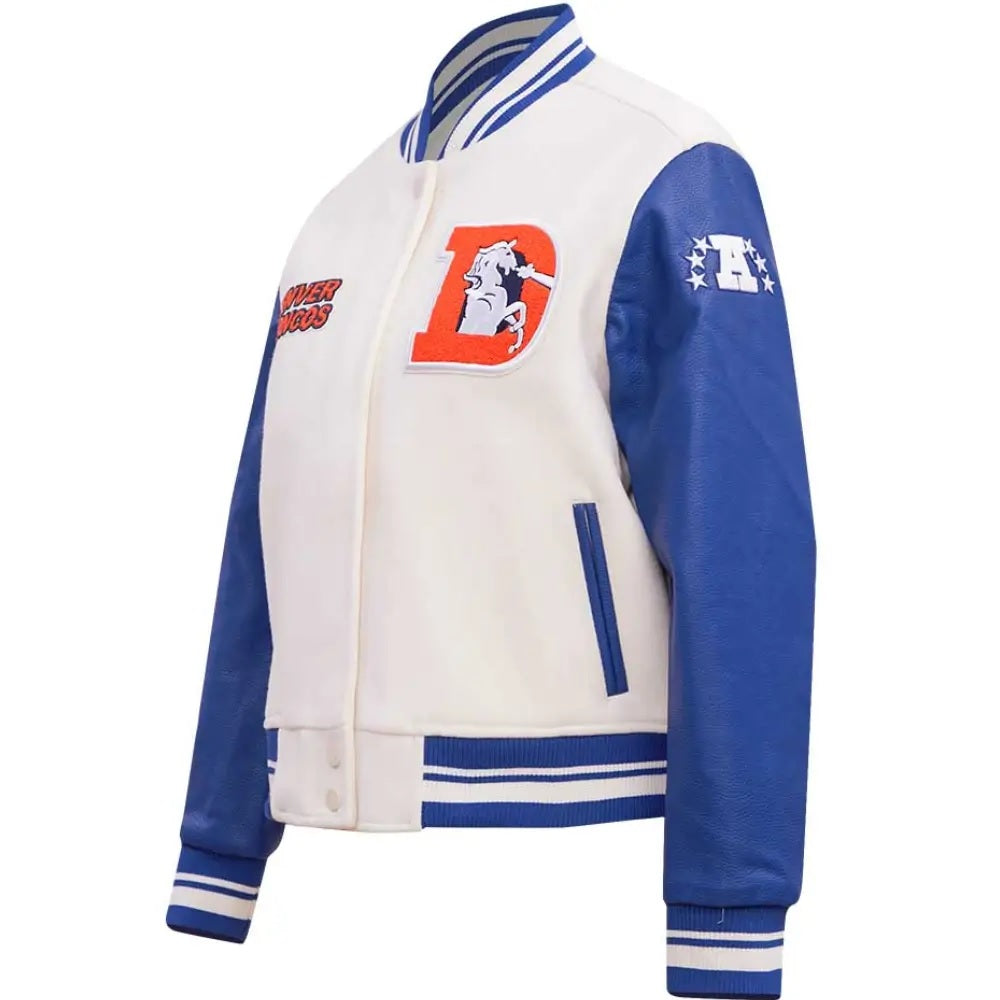 Denver Broncos Classic Rib Wool and Leather Varsity Jacket - side view