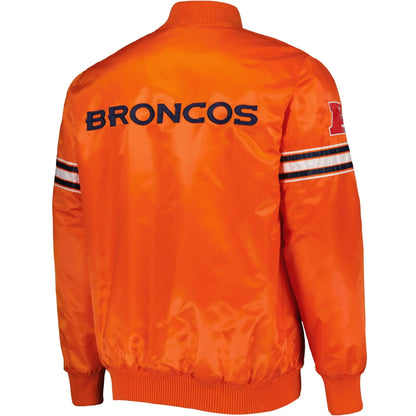 Denver Broncos Football Team Players Orange Varsity Jacket - back view