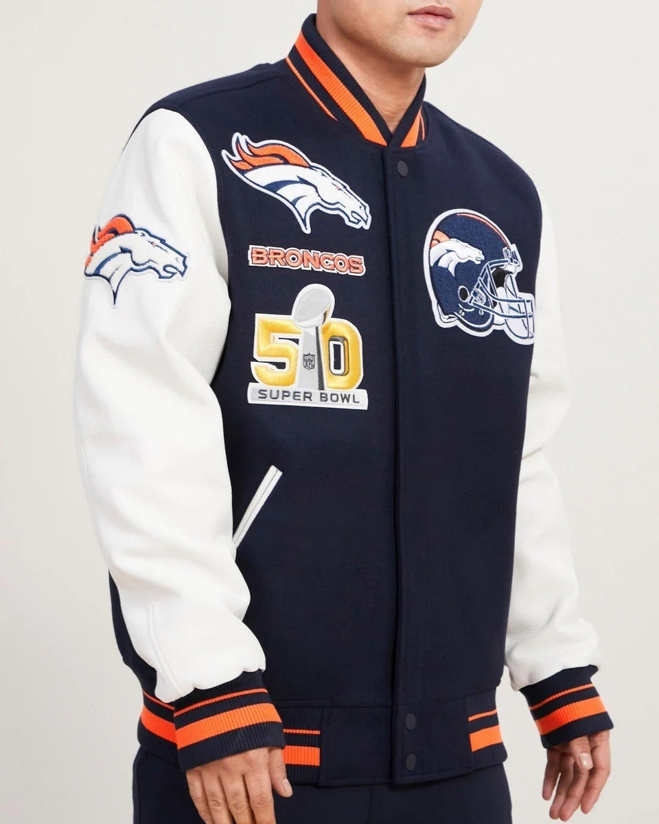 Denver Broncos Mash Up Wool Varsity Jacket - back view