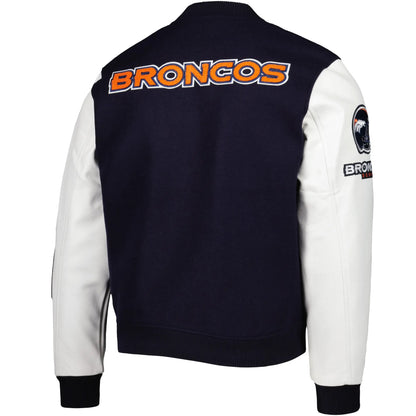 Denver Broncos Navy and White Varsity Jacket - back view