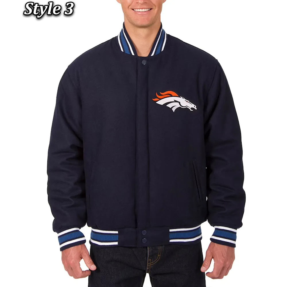 Denver Broncos Wool Varsity Blue Jacket - side view