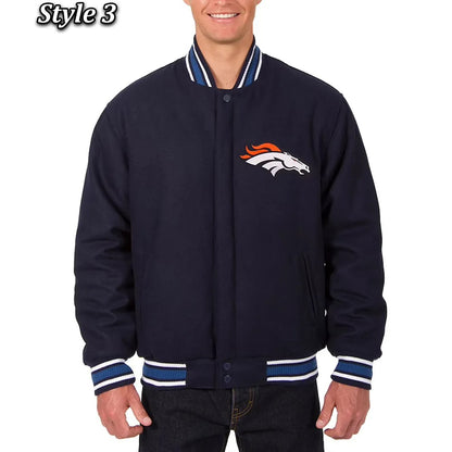 Denver Broncos Wool Varsity Blue Jacket - side view