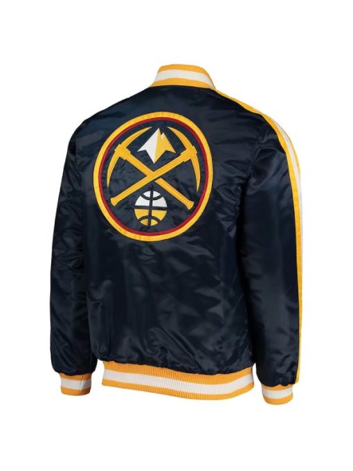 Denver Nuggets Offensive Navy Varsity Satin Jacket - back view