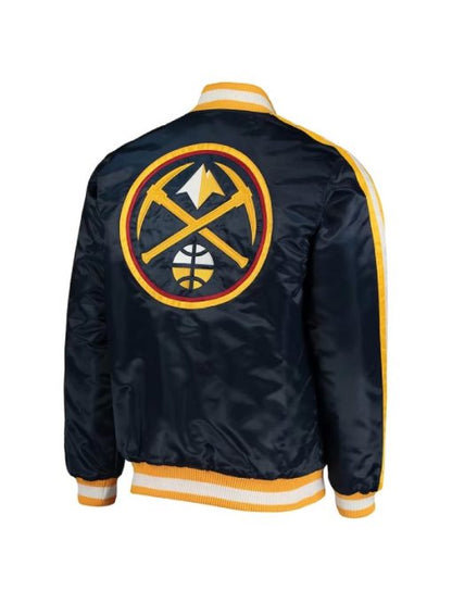 Denver Nuggets Offensive Navy Varsity Satin Jacket - back view