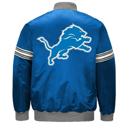 Detroit Lions Striped Blue Satin Jacket - back view